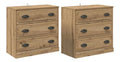 Sideboards mit 3 Schubladen 2 Stuck, Kuchenkommode, Buffetschrank, Kuchenbuffet fur Wohnzimmer, Esszimmer, Artisan-Eiche 70x35,5x67,5 cm Holzwerkstoff