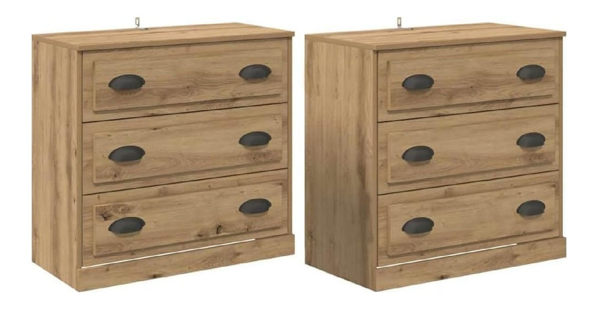 Sideboards mit 3 Schubladen 2 Stuck, Kuchenkommode, Buffetschrank, Kuchenbuffet fur Wohnzimmer, Esszimmer, Artisan-Eiche 70x35,5x67,5 cm Holzwerkstoff