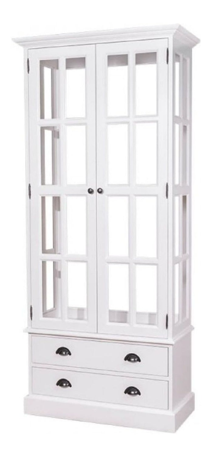 Landhaus Vitrinen Schrank Kuchenschrank Wei 90 x H 200 cm - Esszimmer Schrank Wohnzimmer Antik Landhaus Stil Vitrine