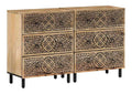 Beistellschranke 2 STK aus massivem Mangoholz 60x33x75 cm mit handgeschnitztem Muster, stabile Eisenbeine, Sideboard Buffet Cabinet mit Stauraum fur Wohnzimmer und Esszimmer
