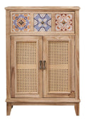 Rattan-Schrank, Akzentschrank, Schuhkonsolenschrank, Eingangsschrank, mit Aufbewahrungsschrank mit Rattan-Dekorturen fur Kuche, Esszimmer, Wohnzimmer, Flur, Buro, Eingangsbereich