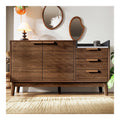 Sideboard Wohnzimmer mit 3 Schubladen und Doppelturschrank, Buffetschrank mit Marmor-Optik Platte - Offene Ablage, 120 40 77cm, Modern Wohnzimmerschrank fur Esszimmer & Flur, Eiche