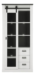 Vitrine Wohnzimmer Schrank in wei Pinie Holz und schwarz/anthrazit Hochschrank Vitrinenschrank Esszimmer im industriellen Stil Stove (Vitirne 1)