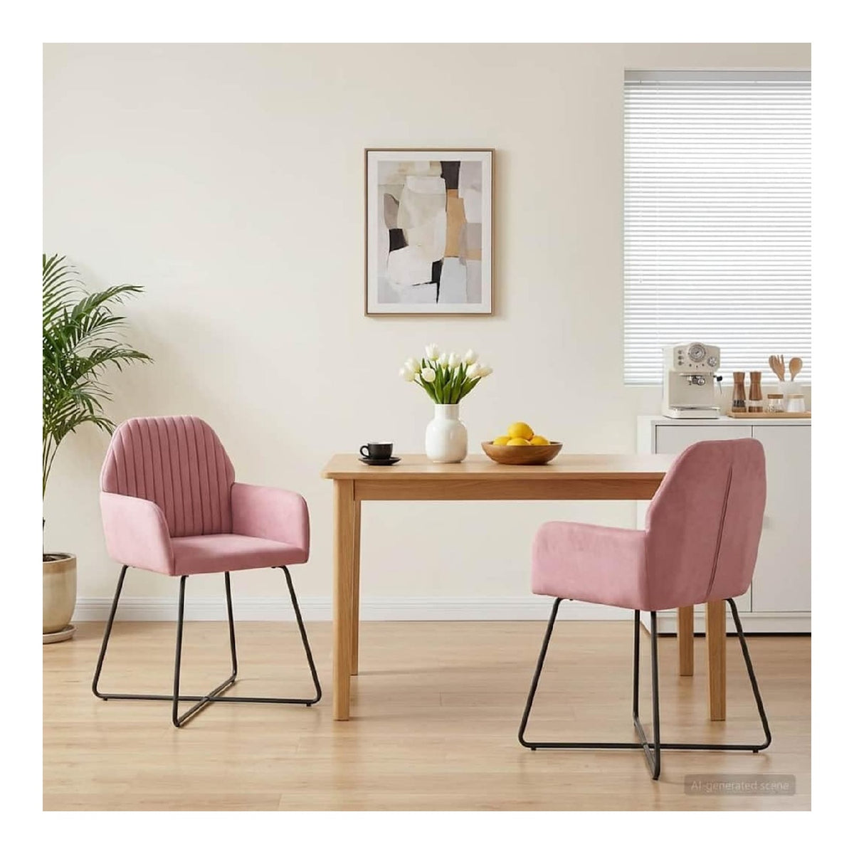 Esszimmerstuhl 2er Set Samt Rosa 55 x 50 x 84 cm mit ergonomischem Ruckenlehnen-Design, stabilen Metallgestell, gepolstertem Sitz, Armlehnen