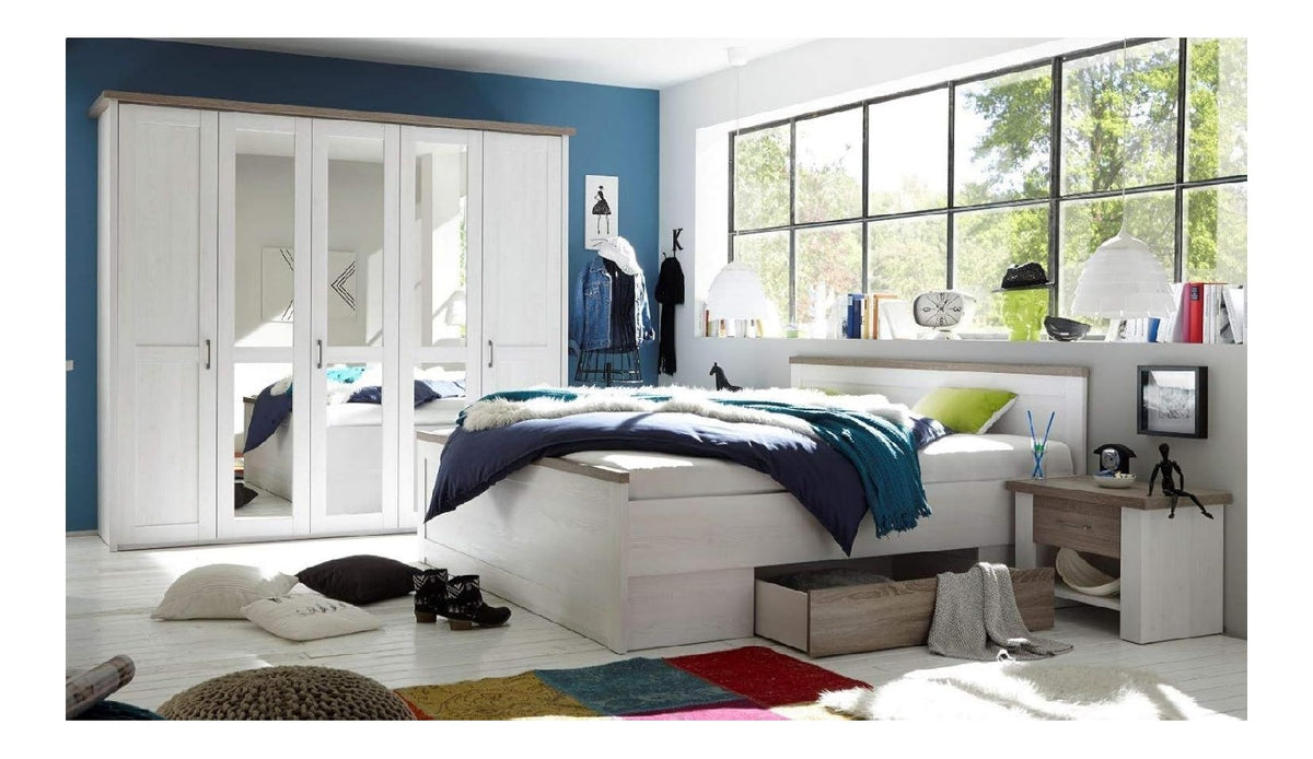 KOMPLETT SCHLAFZIMMER DOPPELBETT BETT NAKOS KLEIDERSCHRANK LUCA PINIE WEISS LANDHAUS