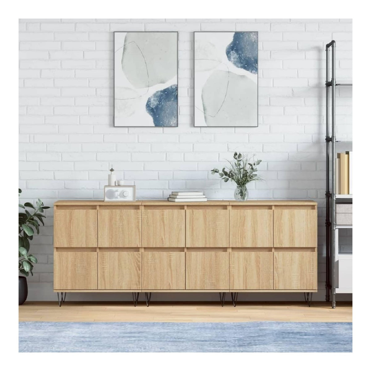 Sideboards 3er Set Sonoma-Eiche Holzwerkstoff mit viel Stauraum und stabilem Design fur Wohnzimmer Flur Kuche und Schlafzimmer, inklusive Wandhalterung, Ma e 180 x 35 x 70 cm