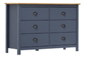 Sideboard Hill 125x40x80 cm Kiefernholz Grau-Honig 6 Schubladen Kuche Buffet Flur Wohnzimmer