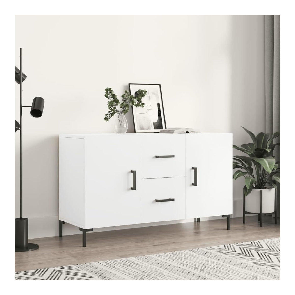 Sideboard 100 cm Wei aus Holzwerkstoff und Metall, 60 cm hoch, praktische Turen und Schubladen, ideal fur Ordnung im Wohnbereich