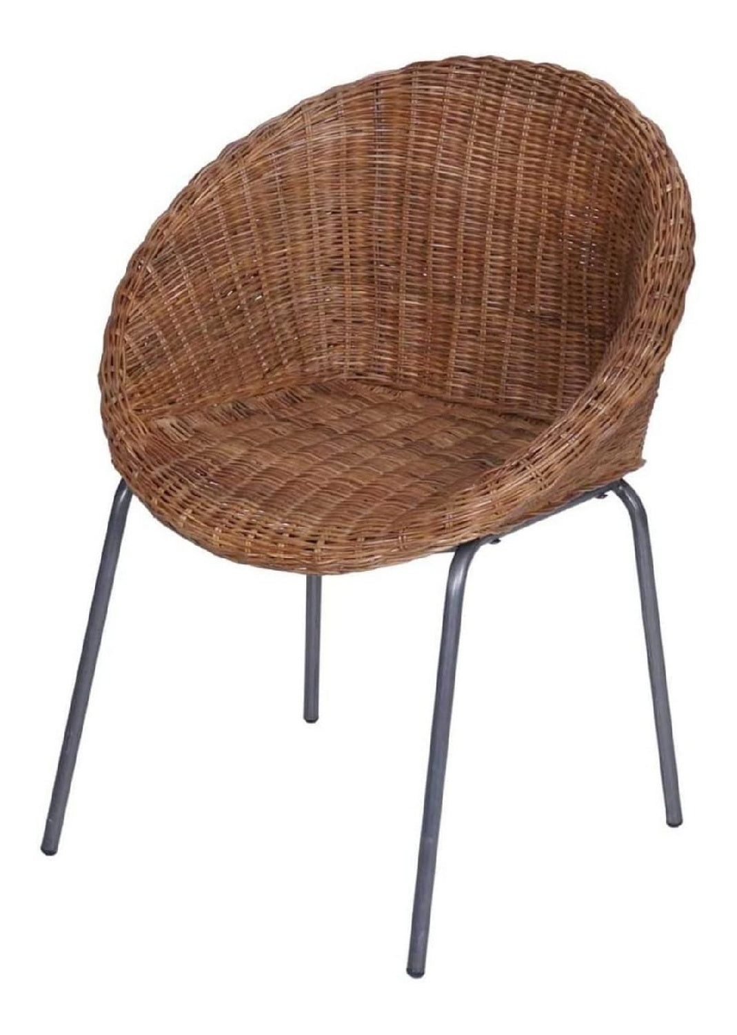 Casa Moro Rattanstuhl CINTRA BRAUN rund Esszimmerstuhl aus Natur-Rattan Schmiedeeisen Korbstuhl Korb-Sessel Retro-Stuhl fur Garten Terrasse Esszimmer CF3094B