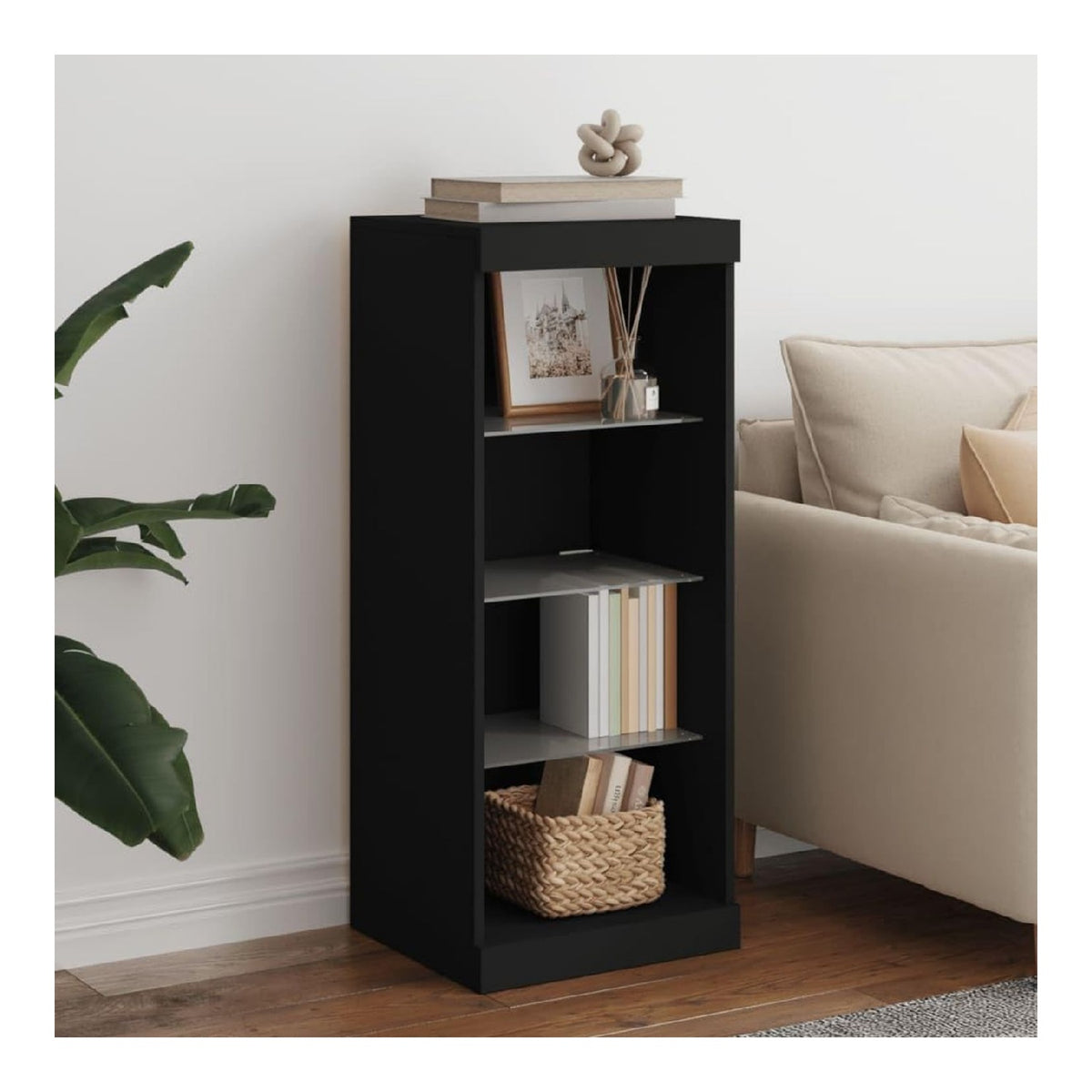 Schranke & Aufbewahrung, Buffets & Sideboards, Sideboard mit LED-Lichtern, schwarz, 41 x 37 x 100 cm
