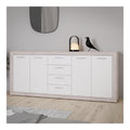 BACCIO Sideboard 200, Moderne Kommode fur Wohn-/Schlafzimmer, 4-turig, 4 Schubladen, Holzwerkstoff, Sandeiche Holzdekor Wei , 197,1 cm breit x 91,9 cm hoch x 41 cm tief