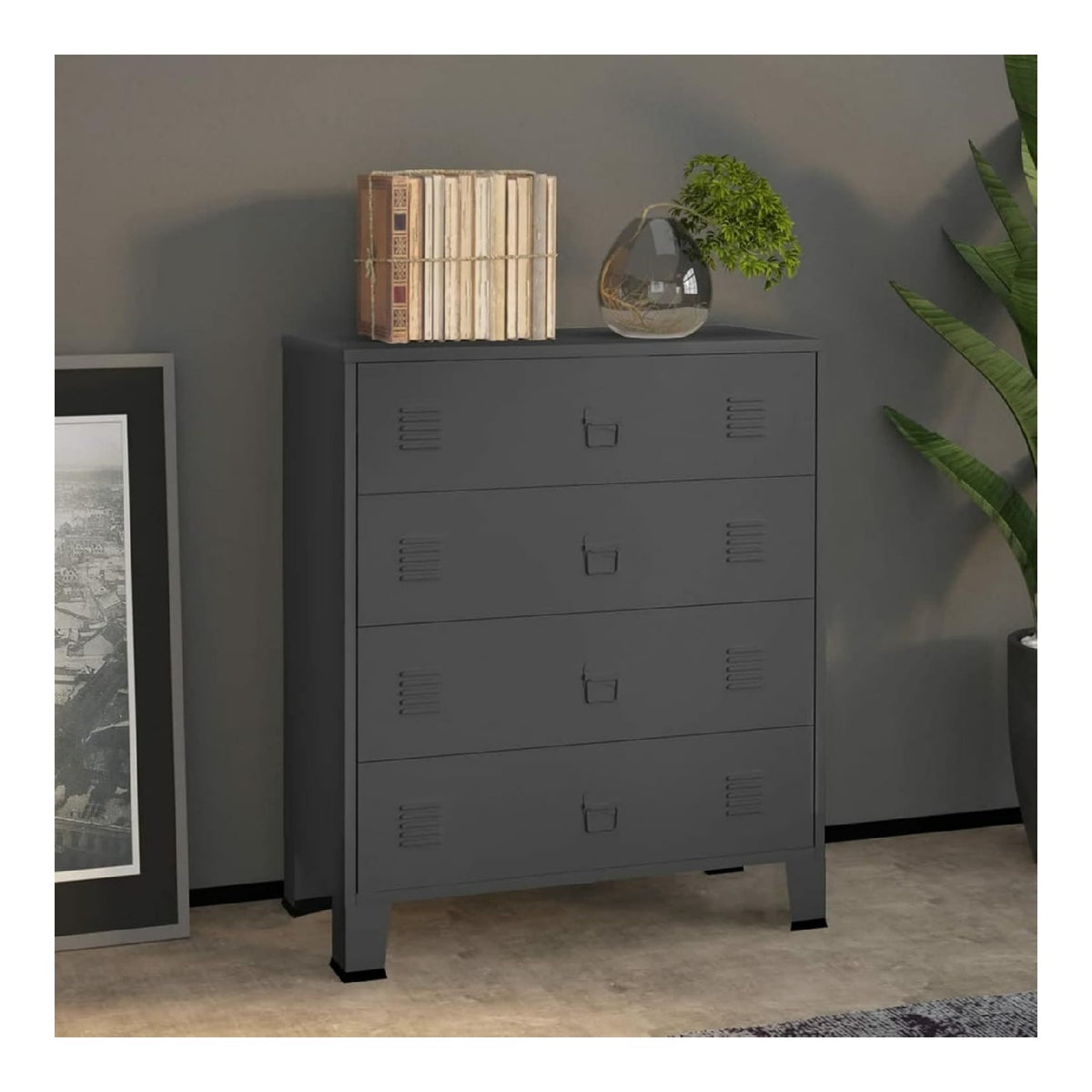 Industrielle Kommode, Anthrazit, 78 x 40 x 93 cm, aus Metall, platzsparende Schranke, Kuchenmobel, Wohnzimmer, Kuchenschranke, Kuchenmobel, Wohnzimmer, Anrichte