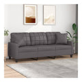 3-Sitzer-Sofa mit grauen Kissen, 180 cm, aus Kunstleder, Gartenmobel, Bett, Sofa, Couch, Gartensofa, Wohnzimmer, Terrasse, Au enbereich, Mobel
