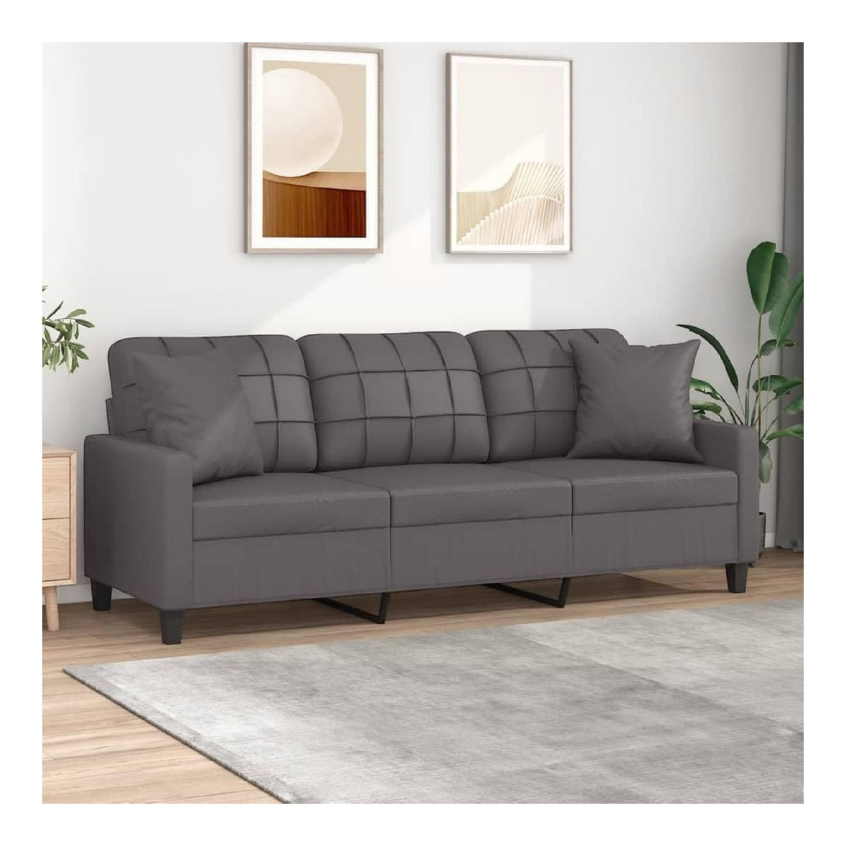 3-Sitzer-Sofa mit grauen Kissen, 180 cm, aus Kunstleder, Gartenmobel, Bett, Sofa, Couch, Gartensofa, Wohnzimmer, Terrasse, Au enbereich, Mobel
