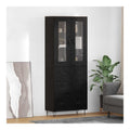 Modernes Highboard Schwarz Eichen-Optik 69,5 x 34 x 90 cm Holzwerkstoff Kommode mit Schubladen und Glasturen fur Wohnzimmer Esszimmer Flur Mobel