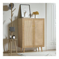 Natur Rattan Kuchenschrank, Sideboard mit 2 Turen, Buffetschrank fur Kuche Aufbewahrungsschrank Mobel, Konsolentisch Kaffeebarschrank TV-Stander fur Wohnzimmer, Esszimmer, Flur
