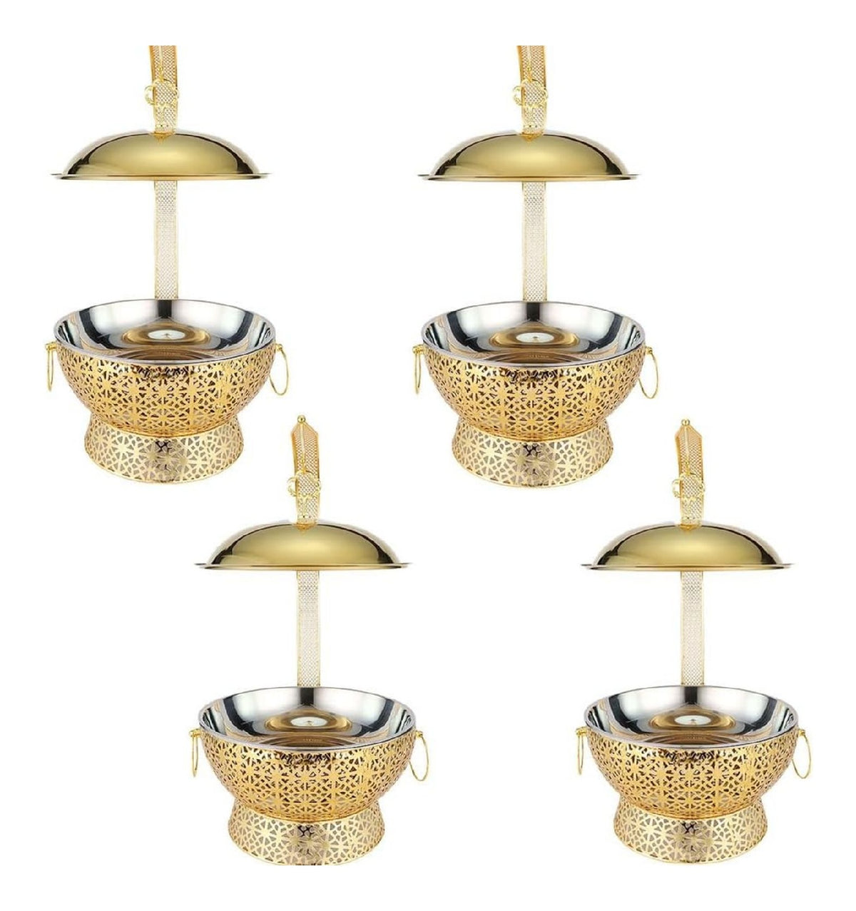 Chafing Dishes for Buffet Set, 8L/ 8.5Qt Stainless Steel Round Gold Buffet Server & Warmer Set, Elegant Hollow-Out, Food-Grade Stainless for Restaurant and Wedding Party Banquet,8.5QT 4 Pack