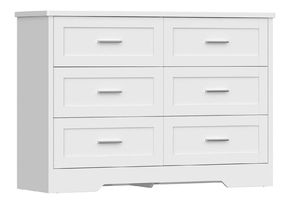 Kommode mit 6 Schubladen, Wei er Komodenschrank fur Schlafzimmer - Multifunktionales Sideboard fur Wohnzimmer, Esszimmer, Flur, 107 x 35 x 75.5 cm