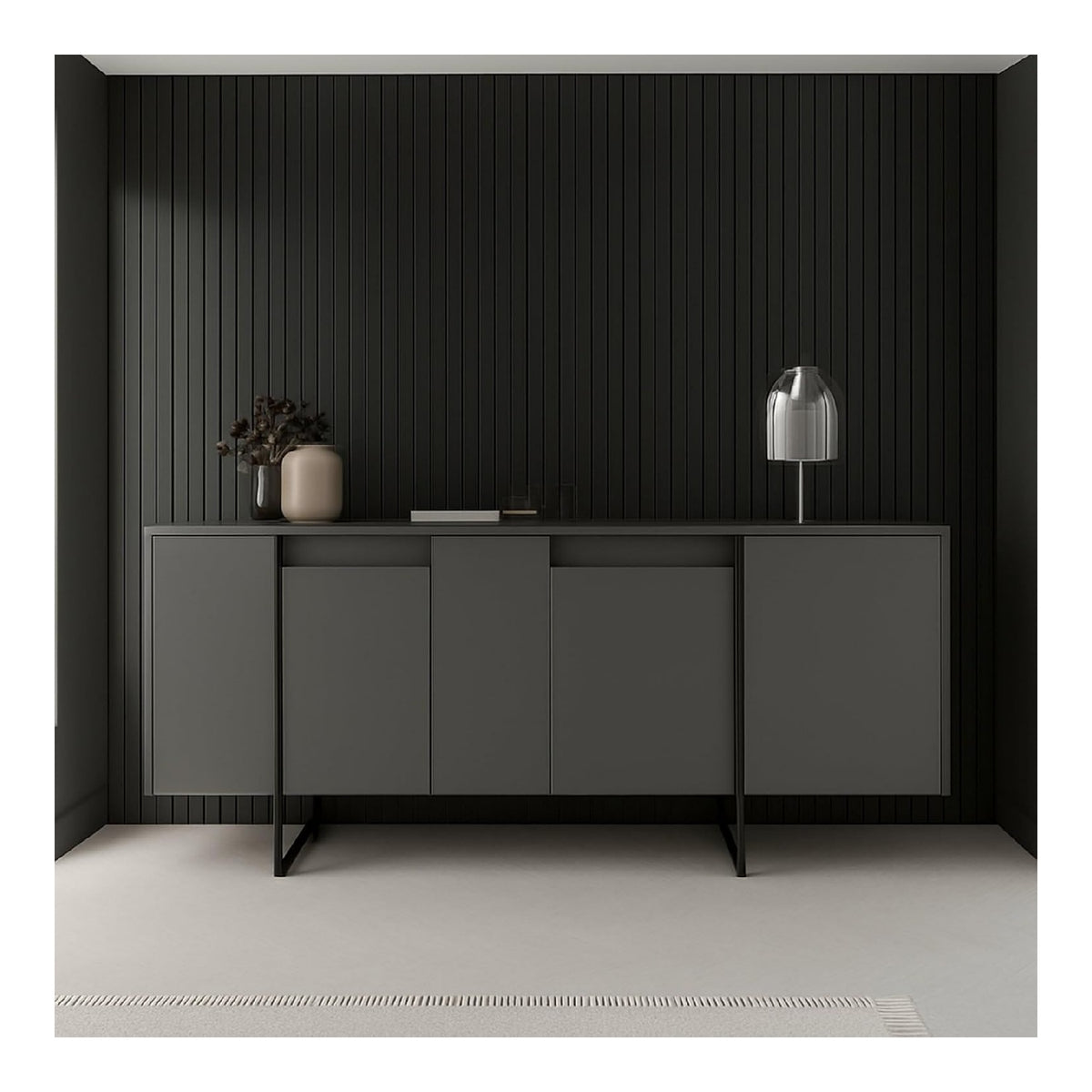Sideboard Betel 160x35x80 cm Schwarz 4 Regale, 4 Turen
