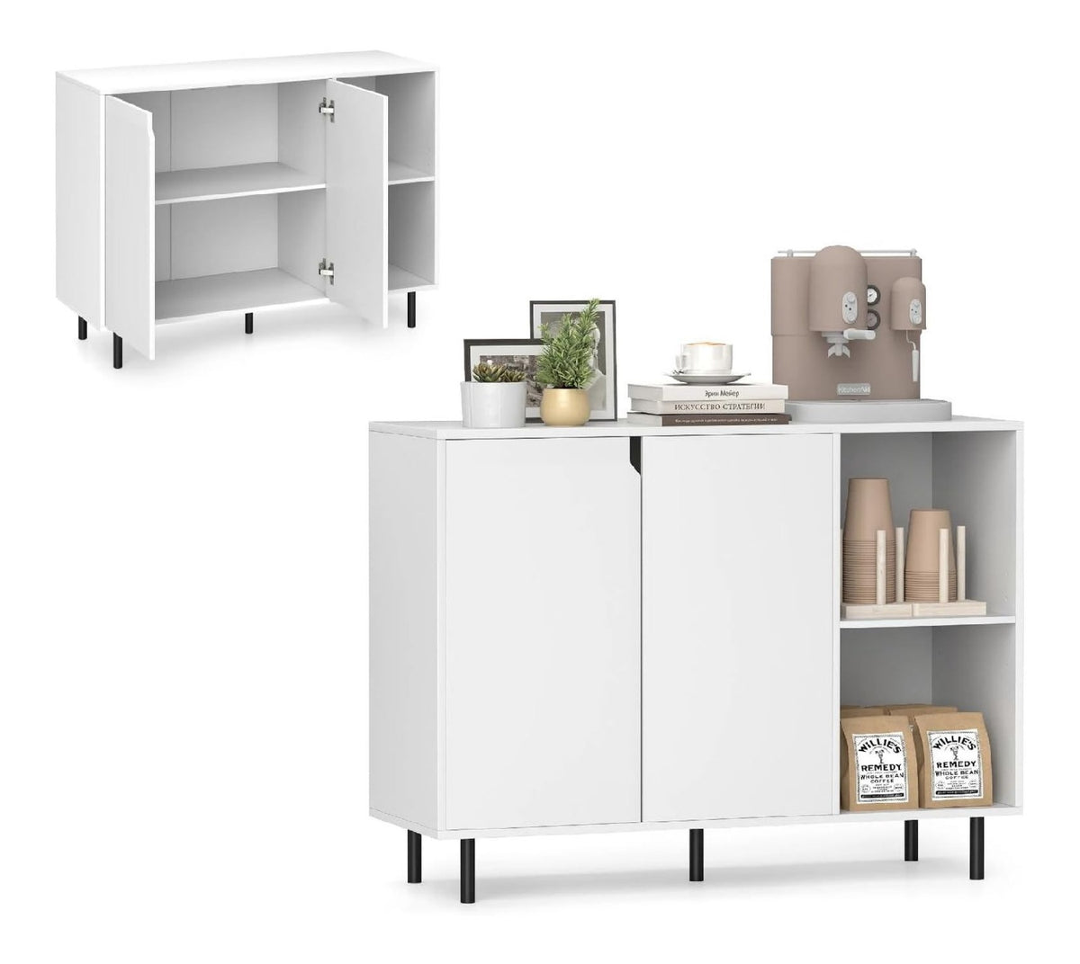 Buffetschrank Sideboard wei , moderner Kuchenschrank mit Turen, 5-Fach verstellbarem Regal & Kippschutz, Kuchekommode Aufbewahrungsschrank fur Wohnzimmer Flur (Wei )
