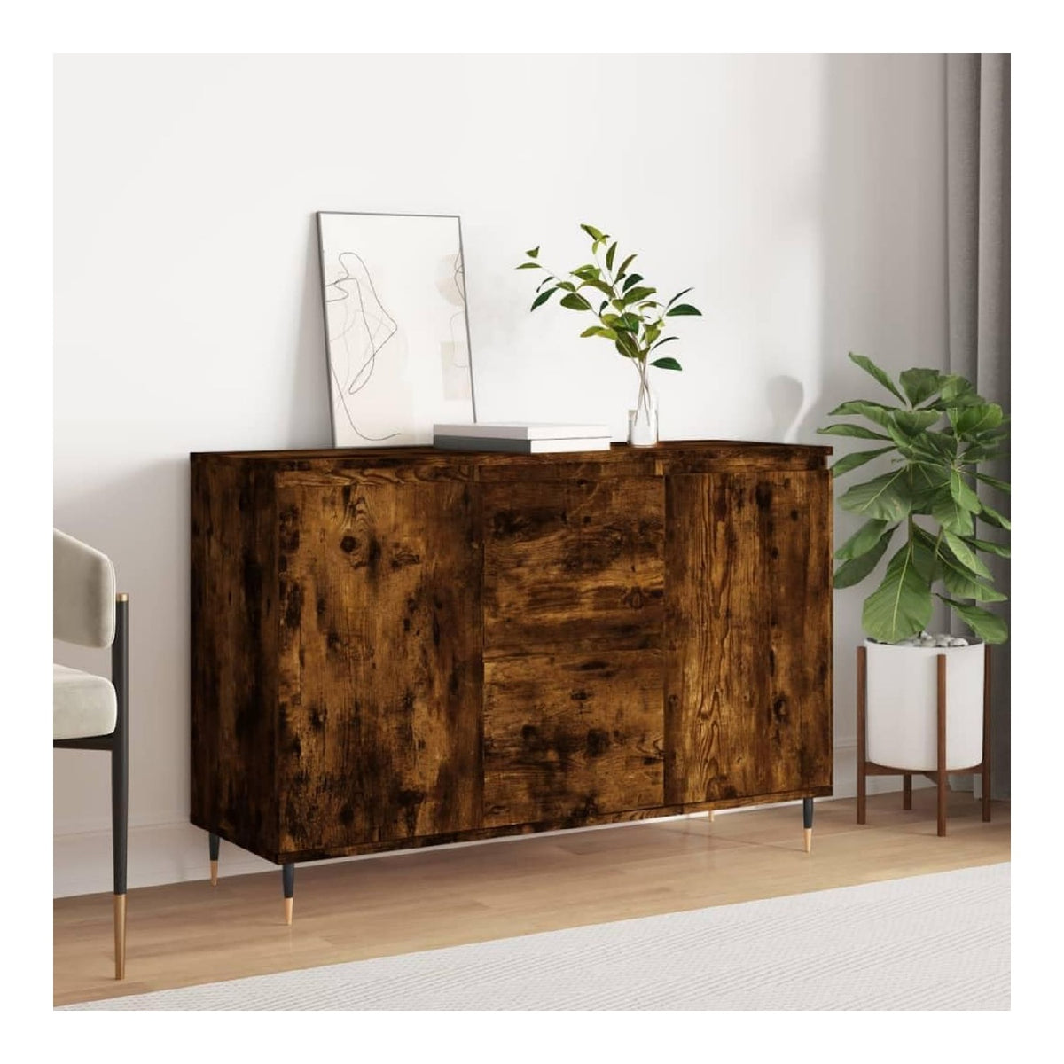 Kuchenschranke Buffet 104 x 35 x 70 cm Mehrschichtiges Holz Feuchtigkeitsbestandigkeit Moderne Esszimmer Schrank Schrank Organizer Wohnzimmermobel Eiche Rauch