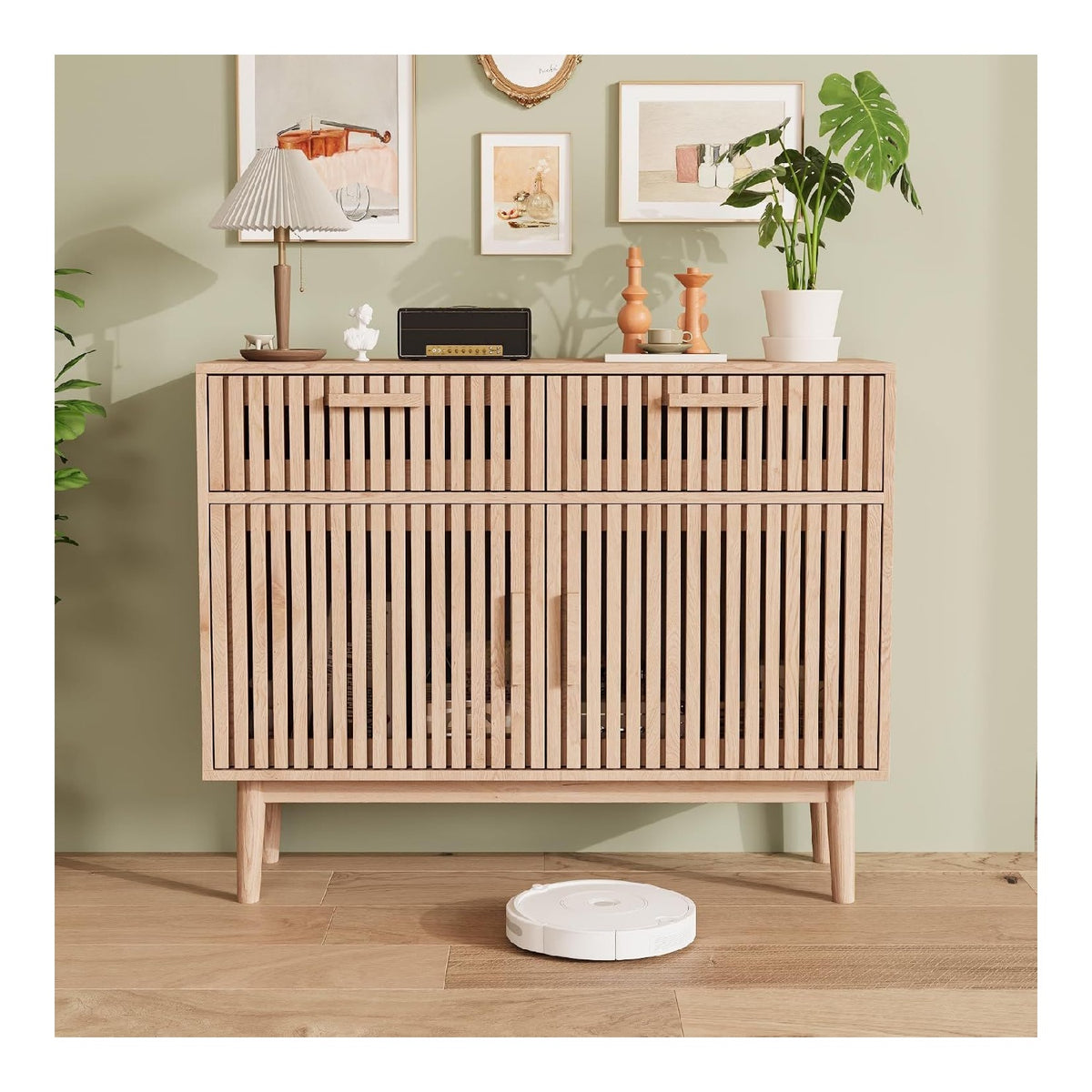 Kommode mit Schubladen und Schrank aus Massivholz, Aufbewahrung, Rattan, Schlafzimmer, Nachttisch, Buffet, Holz