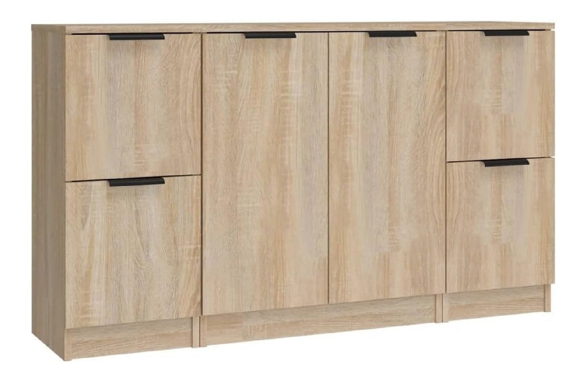 3 Stuck Sideboards Buffet Beistellschrank Kommode mit 6 Turen, Mehrzweckschrank Kuchenschrank fur Schlafzimmer, Wohnzimmer, Sonoma-Eiche Holzwerkstoff