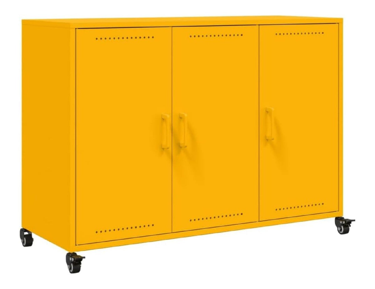 Sideboard Senfgelb 100,5x39x72 cm Stahlschrank mit 3 Turen