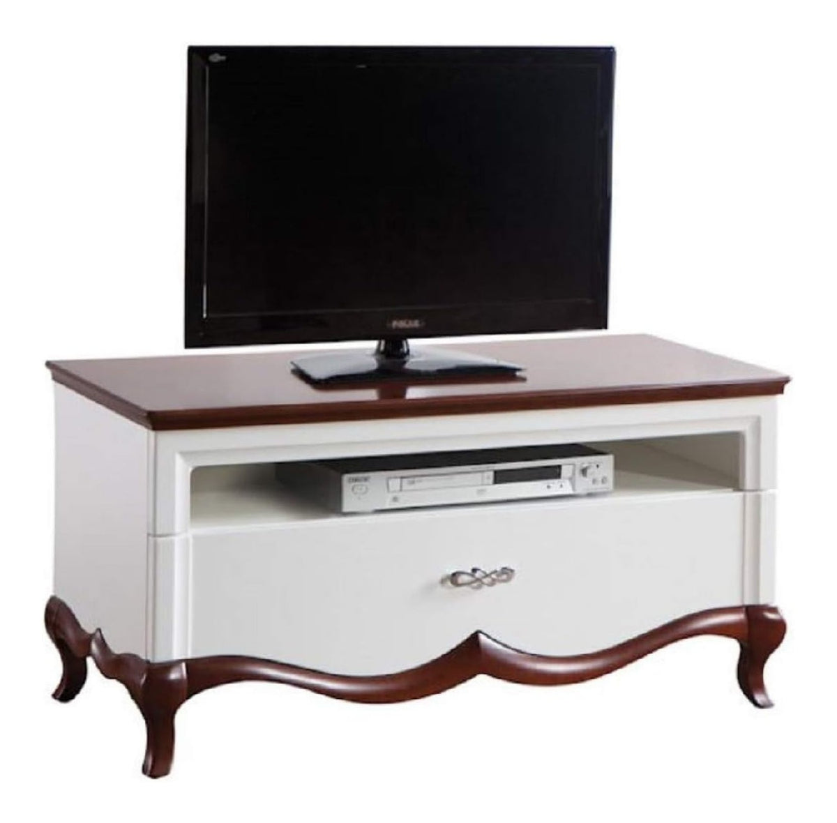 Luxus Art Deco Sideboard mit Schublade Wei /Dunkelbraun 114 x 46,5 x H. 55,7 cm - Fernsehschrank - Wohnzimmermobel