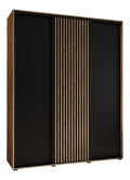 MEBLE KRYSPOL Sapporo 1 Moderner Schrank mit DREI Schiebeturen mit Stange, Regale - Aufbewahrungsschrank fur Schlafzimmer, Wohnzimmer - 205,2x200x45 cm - Artisan Schwarz Artisan
