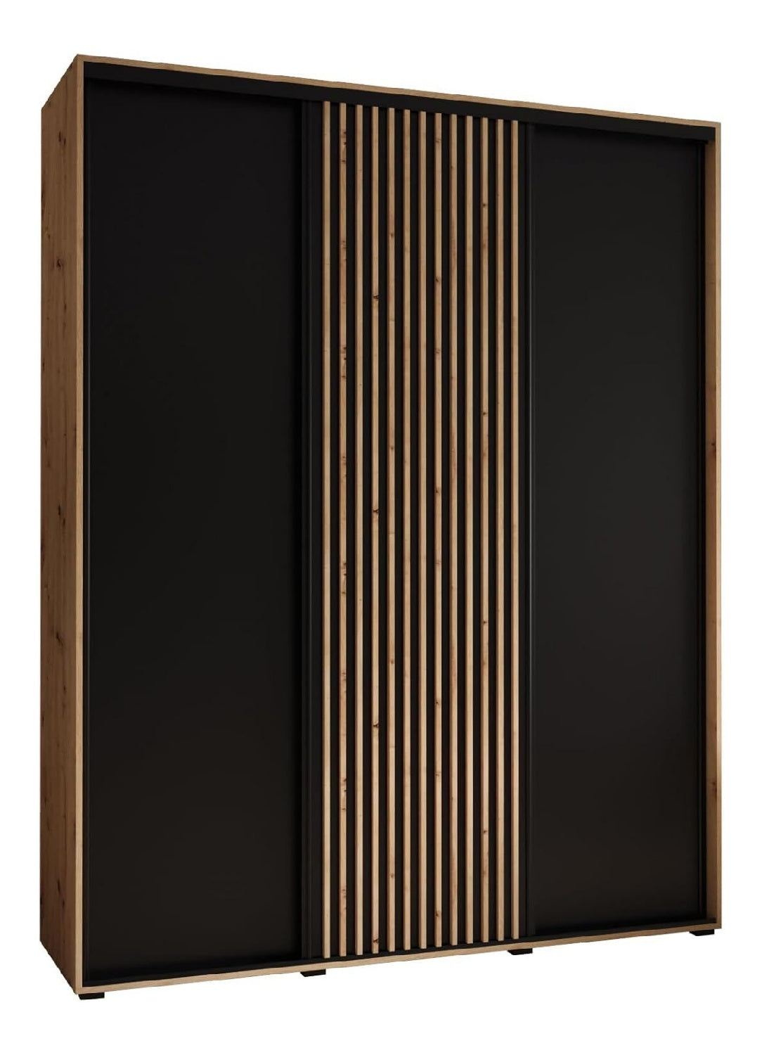 MEBLE KRYSPOL Sapporo 1 Moderner Schrank mit DREI Schiebeturen mit Stange, Regale - Aufbewahrungsschrank fur Schlafzimmer, Wohnzimmer - 205,2x200x45 cm - Artisan Schwarz Artisan