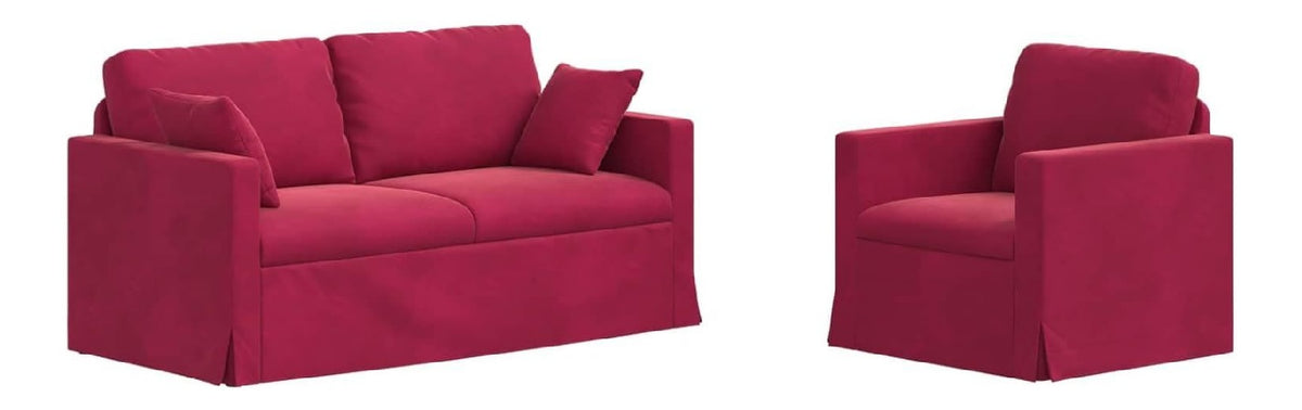 Samt Sofa-Set 2-teilig 158 x 78 x 80 cm Weinrot, Sitztiefe 52 cm, Sitzhohe 40 cm, max. 110 kg, 38,65 kg