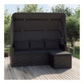 Casa Gartensofa 3-Sitzer mit Dach und Fu stutze, schwarz, Polyrattan, Schlafsofa, Loungesofa, modernes Sofa