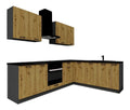 Kuchenmobel-Set ANIKKA - Eckkuche 2,0 x 2,6 m Kuchenzeil Graphit/Eiche Artisan