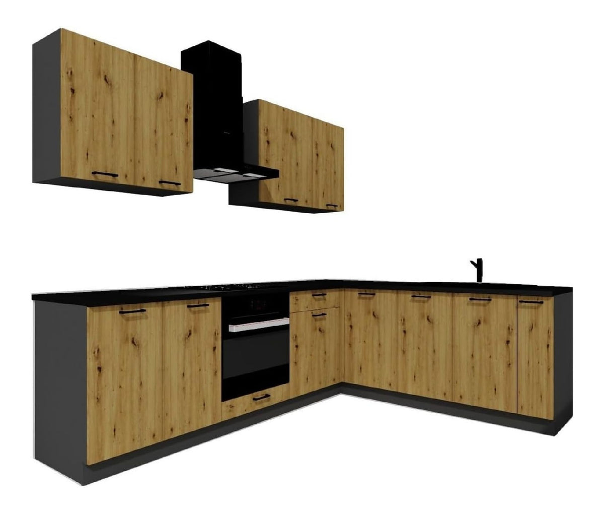 Kuchenmobel-Set ANIKKA - Eckkuche 2,0 x 2,6 m Kuchenzeil Graphit/Eiche Artisan