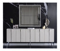 Luxus Art Deco Sideboard Wei /Schwarz/Silber 208 x 44 x H. 84 cm - Edler Schrank mit 5 Turen - Art Deco Mobel