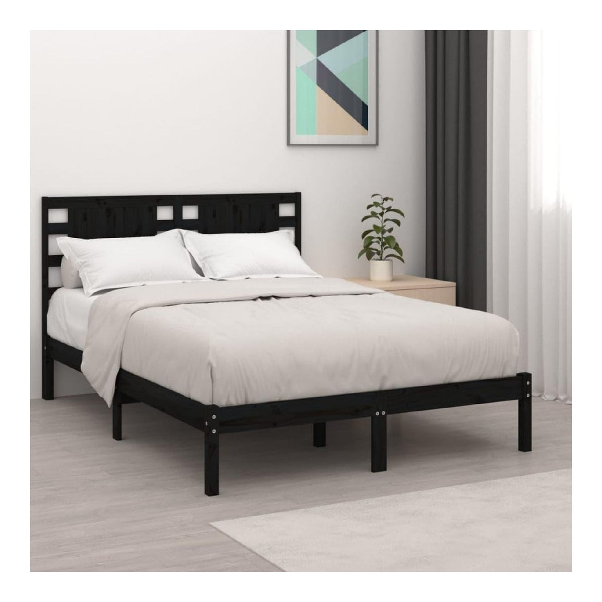 Massivholzbett Schwarz Kiefer 140x190 cm, Modernes Holzbettgestell mit Kopfteil, Stabile Lattenrost-Unterstutzung, Langlebige Schlafzimmer-Mobel fur Erwachsene, Komfortable Nachtruhe