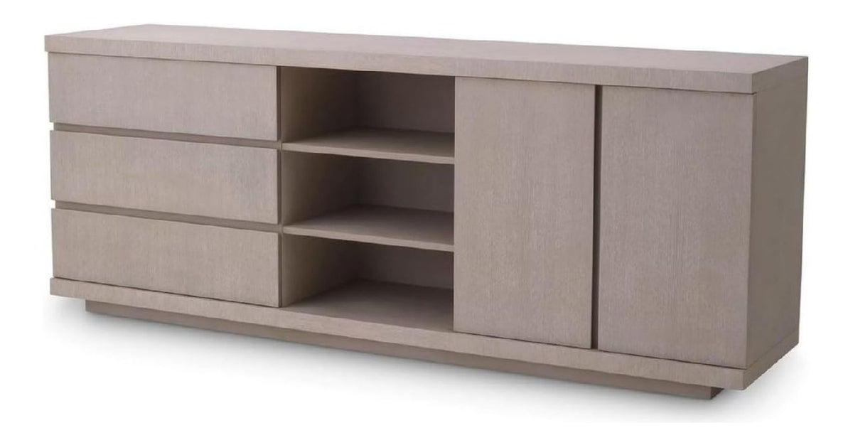 Luxus Sideboard Grau 220 x 52,5 x H. 85,5 cm - Massivholz Schrank mit 3 Schubladen & 2 Turen - Wohnzimmer & Hotel Mobel - Luxus Qualitat