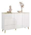 Kommode Aurora 3D- Wei Hochglanz mit Golddekor, Hangend oder Stehend auf Goldfu en - Modernes Design, Luxus & Stauraum (schrage Gold Chrom Beine)