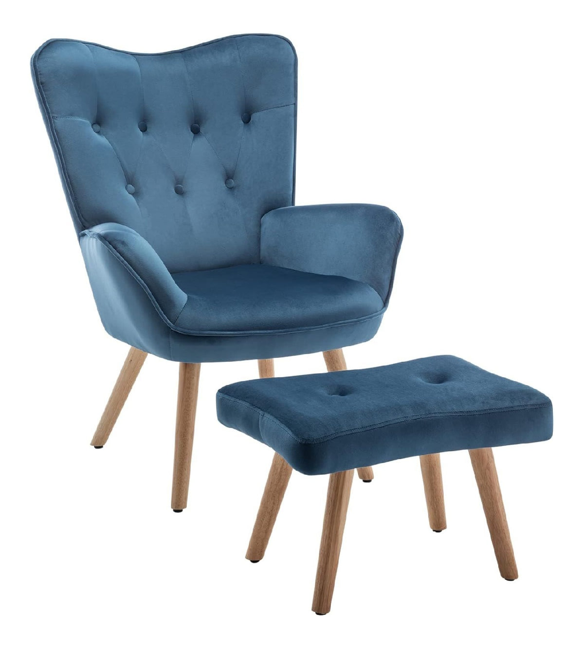 HollyHOME Ohrensessel mit Hocker Sessel mit Hocker Sessel Wohnzimmer & Schlafzimmer Samt Relaxsessel Lesesessel Lounge Sessels Armlehnensessel, Blau