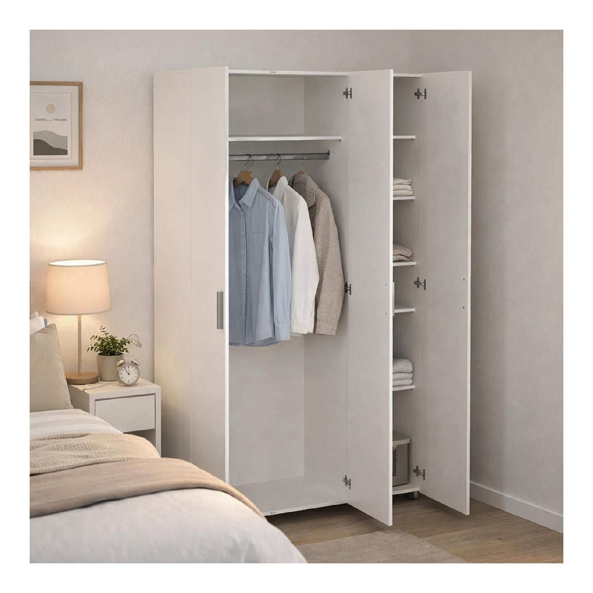 Isabelle Kleiderschrank mit 3 Turen, Schlafzimmermobel, begehbarer Kleiderschrank, 118 x 50 x 201 cm, Wei