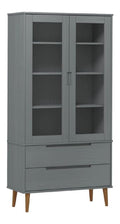 Buffet, MOLED Vitrine, Buffet aus massiver Kiefer, Buffet mit Schubladen, 90x35x175cm,Grau
