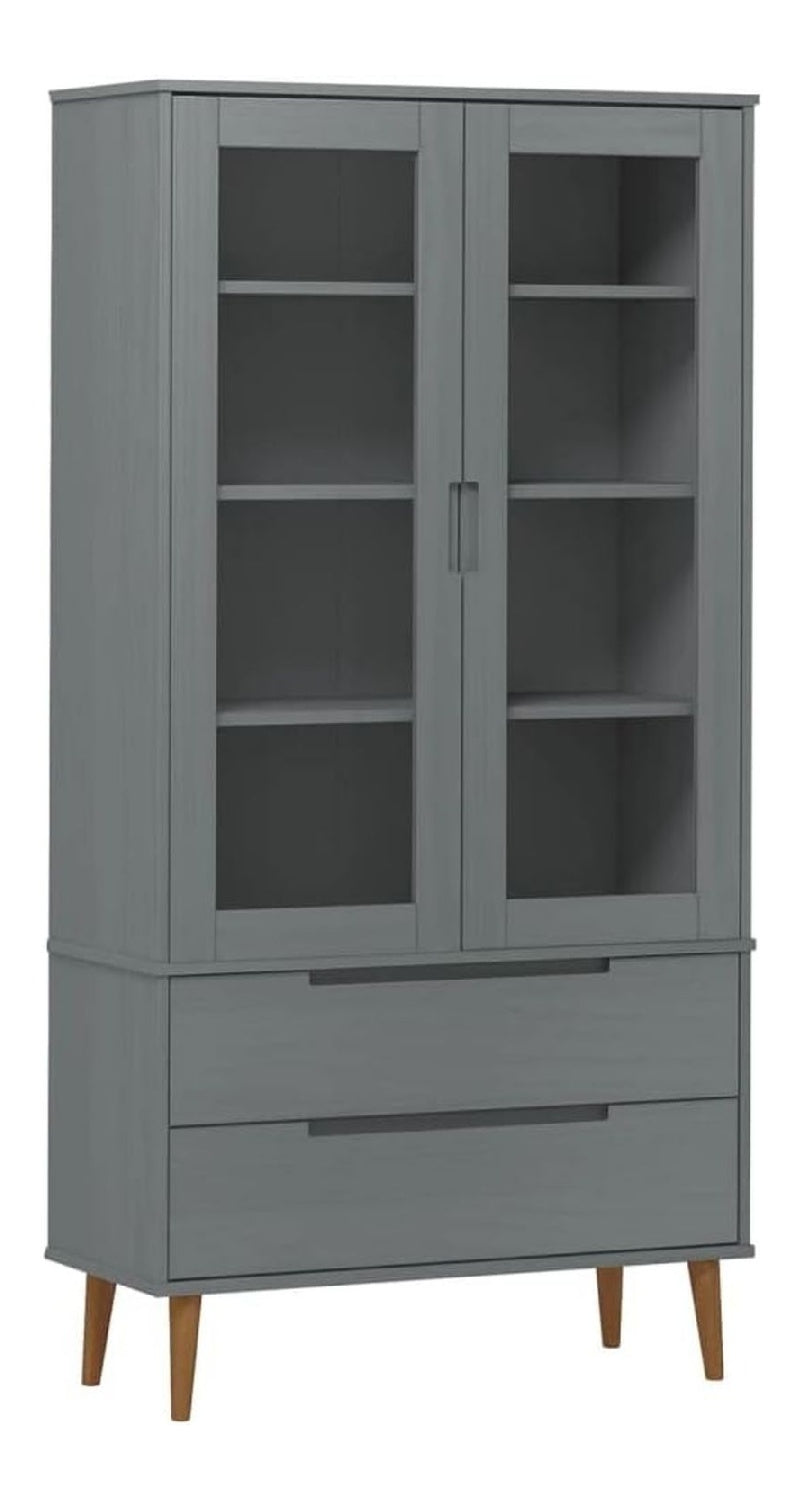 Buffet, MOLED Vitrine, Buffet aus massiver Kiefer, Buffet mit Schubladen, 90x35x175cm,Grau