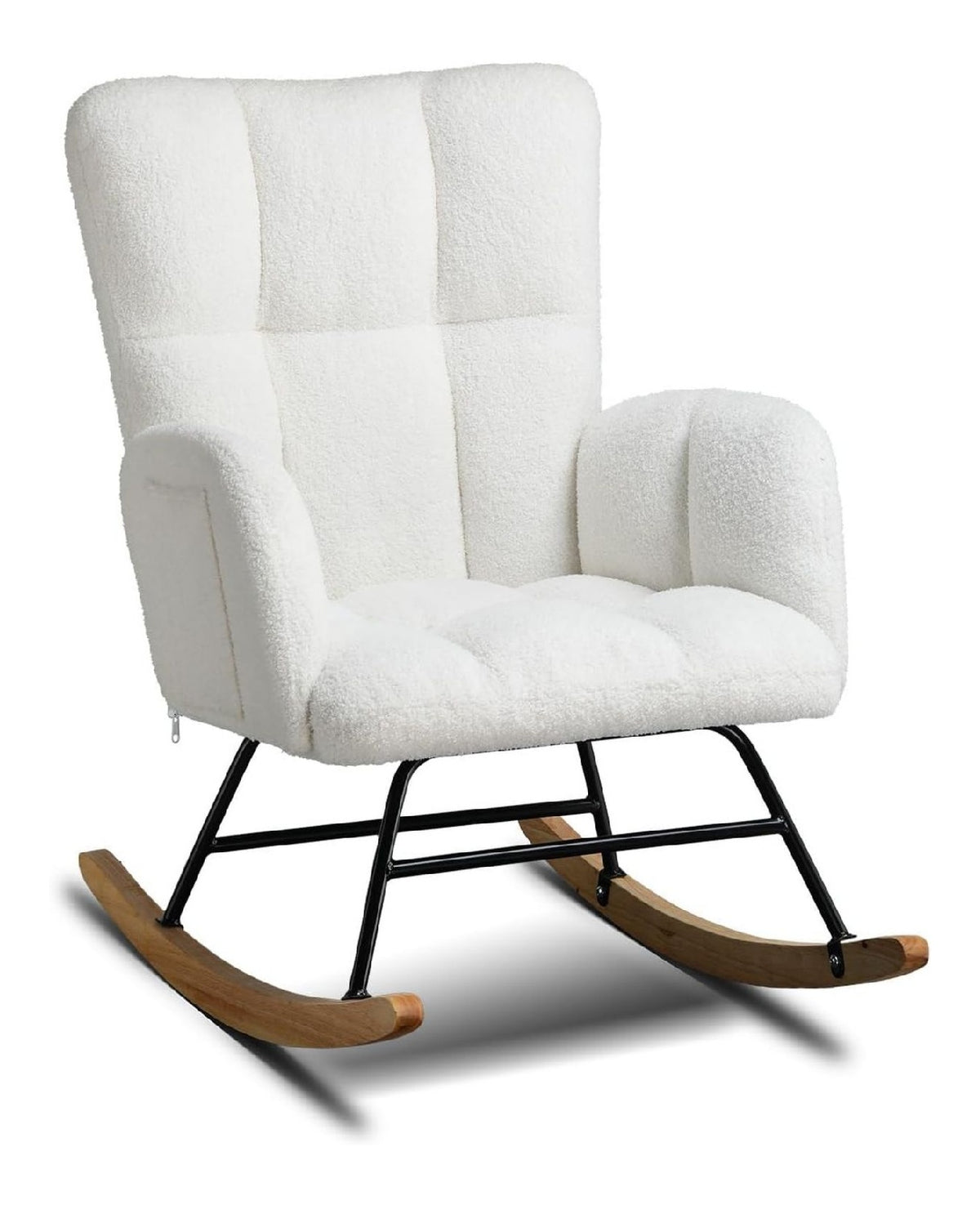 COMHOMA Schaukelstuhl, Relaxsessel mit Armlehnen, Ohrensessel aus Teddy-Plusch Schaukelsessel, bis 150 kg belastbar, sonnenliege gartenliege fur Schlafzimmer, Wohnzimmer, Stilvolles Design wei