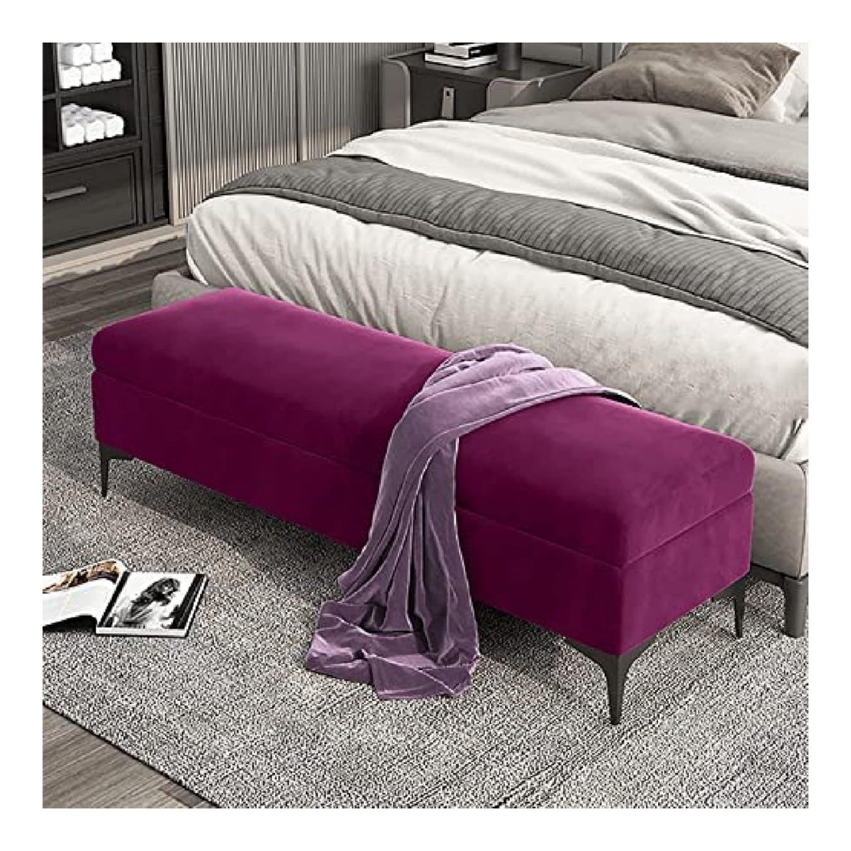 Hochwertige Sitzbank mit Stauraum, gepolstert, Fu bett, Flur, Schuhnizer, stilvoll, lila, Schlafzimmermobel, 100 x 40 x 43 cm, platzsparende Losung