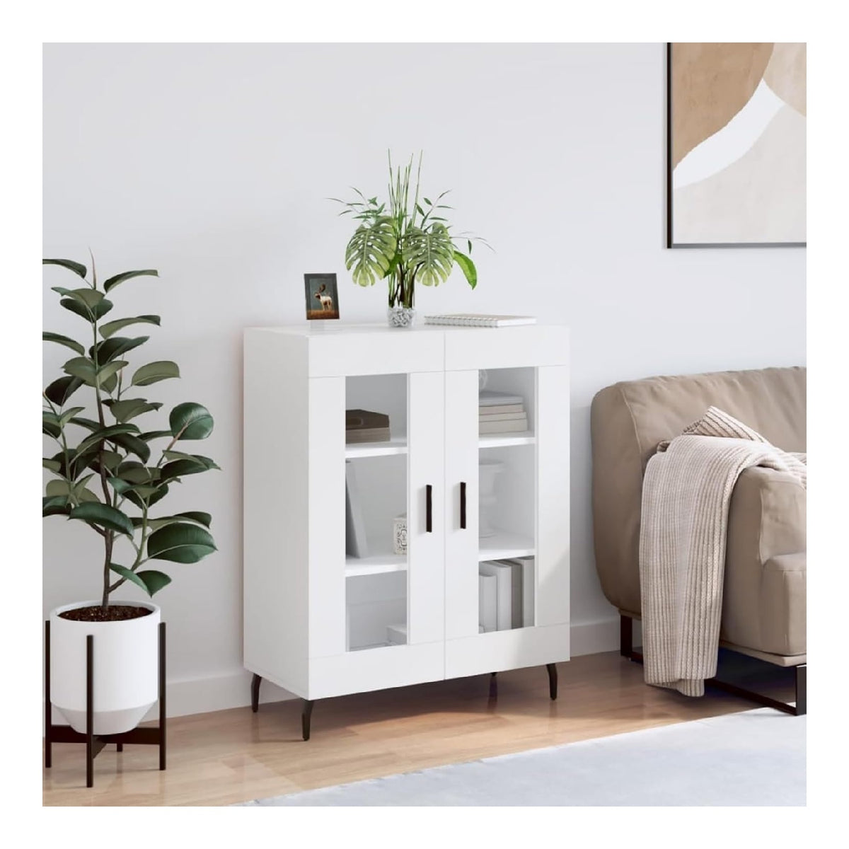 Sideboard Kommode Beistellschrank mit Glas-Turen Mehrzweckschrank Schrank Anrichte Wohnzimmerschrank Aufbewahrungsschrank Flurschrank Wei 69,5x34x90 cm Holzwerkstoff