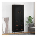 Hochwertiges Highboard Schwarz Eichen-Optik 69,5 x 34 x 180 cm Holzwerkstoff mit Schublade und 2 Turen vielseitiges Sideboard Buffet Cabinet fur Esszimmer und Kuche modernes Storage Cabinet