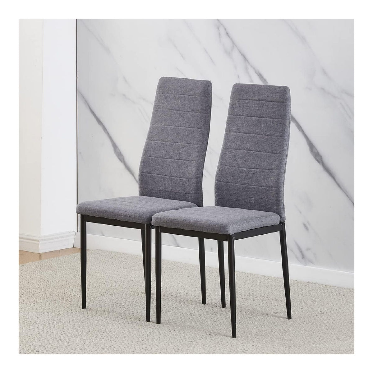 Moderne gepolsterte Esszimmerstuhle Set fur Esszimmer, Kuche, Kuchenstuhle 2er Set, Edelstahlgestell (Leinen, Grau)