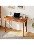 Mid Century Schreibtisch aus massivem Kautschukholz 100 x 55 cm mit zwei Schubladen und Haken in Walnussoptik