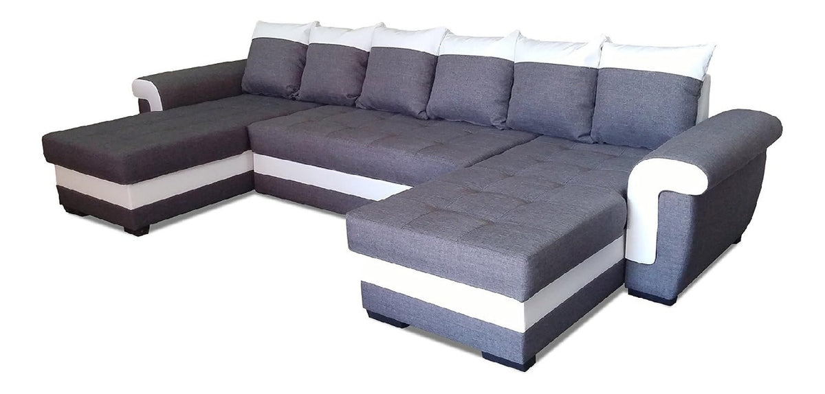 All4All Ecksofa mit Schlaffunktion Ivett U 330 cm x 158 cm - Wohnlandschaft U-Form - XXL Sofa mit 2 Bettkasten - Schlafsofa Gro - Grau/Wei - Gewebe mit Kunstleder - Modern 19